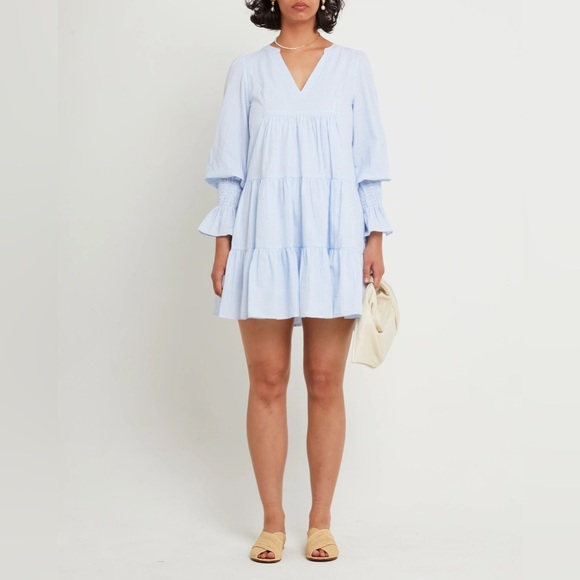 O.P.T Few Moda Light Blue Tiered Dress Long Sleeve Sz XS - Picture 1 of 7